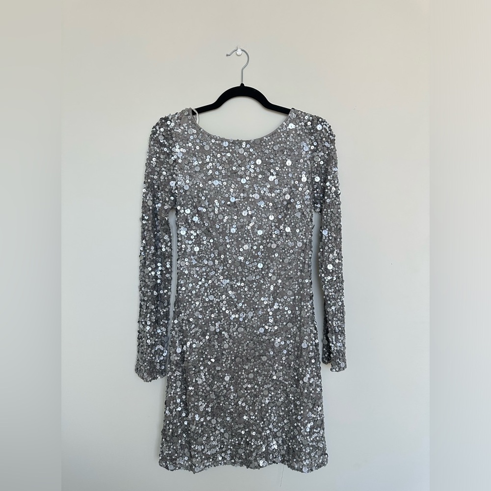 Aidan mattox sequin dress silver size 2